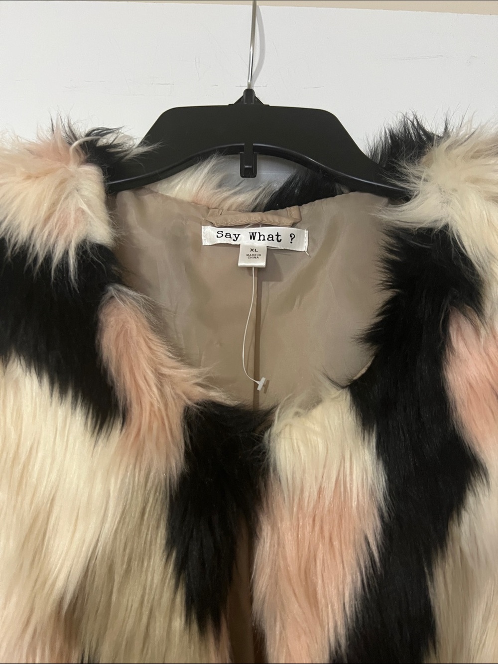 Say What? Colorblock Faux Fur Vest in Pink, Black & Cream - Picture 2 of 4